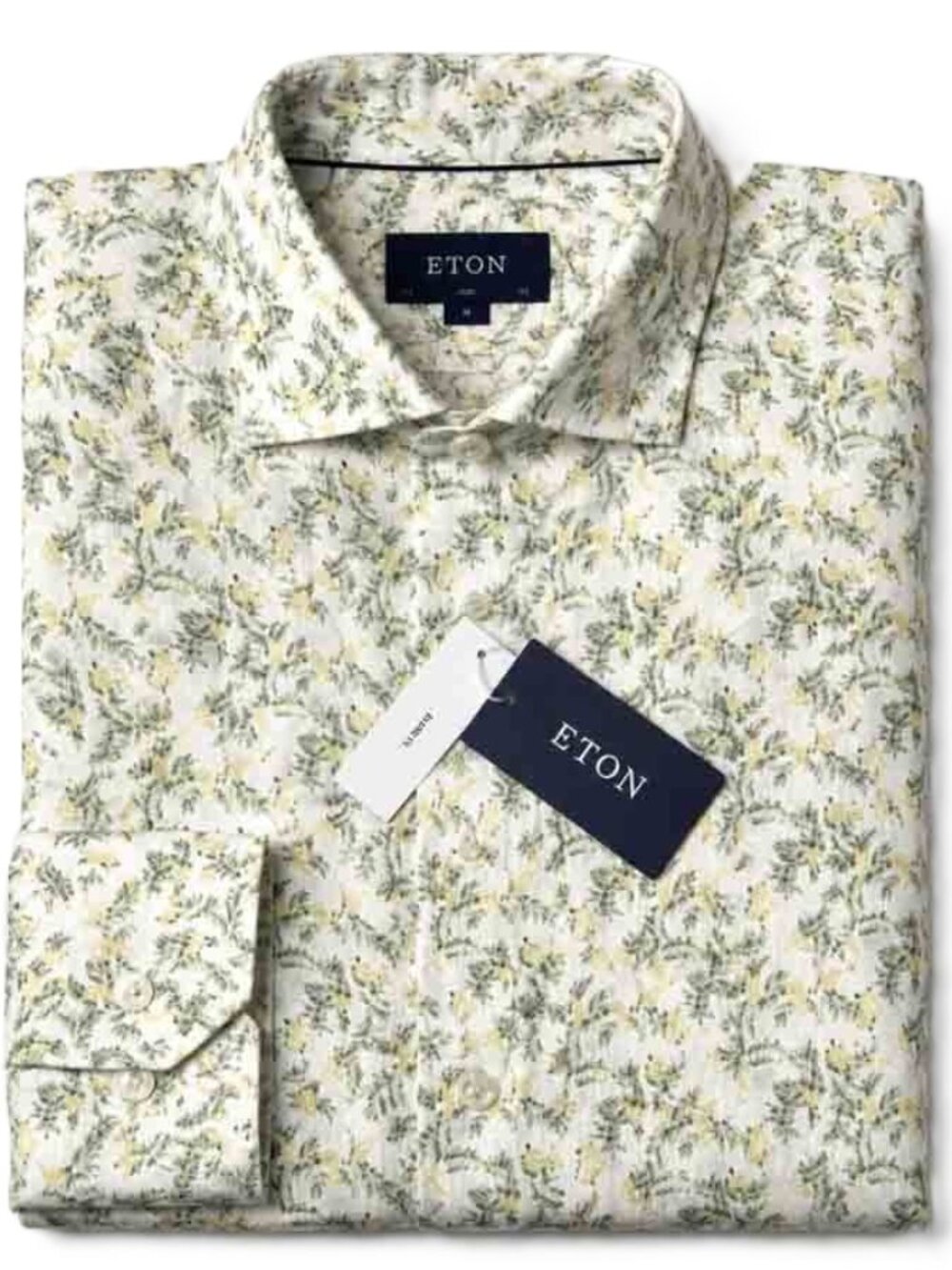 Eton Linen Shirt Multicolor Bananas Pattern Men's Size 42 16.5 Large
